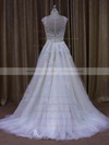 Sweep Train Cap Straps Tulle Appliques Lace Scoop Neck Ivory Wedding Dresses #PWD00022028