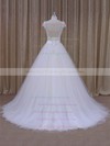 White Satin Tulle Beading Short Sleeve V-neck Open Back Wedding Dresses #PWD00022033