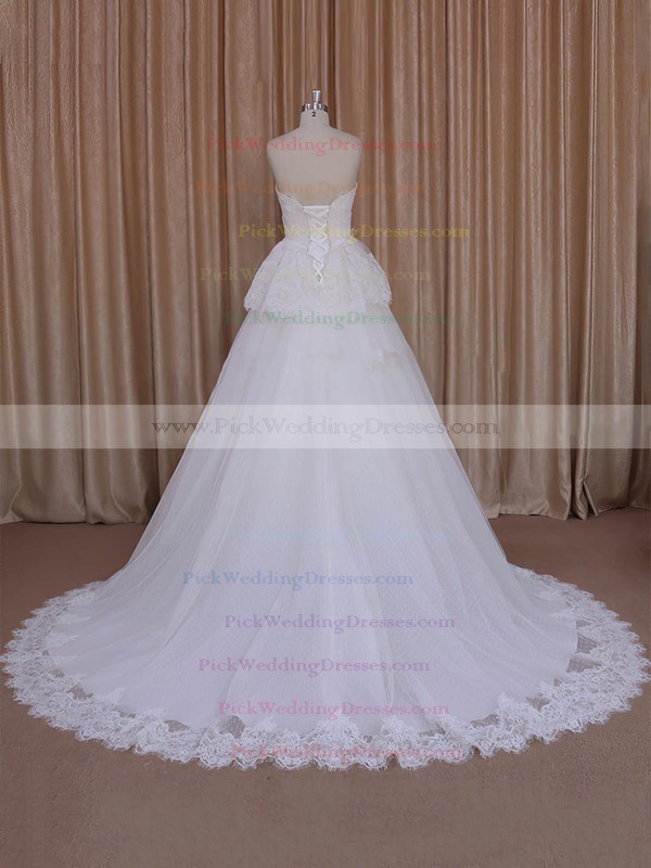Princess Ivory Lace Tulle Sashes/Ribbons Strapless Pretty Wedding Dresses #PWD00022039