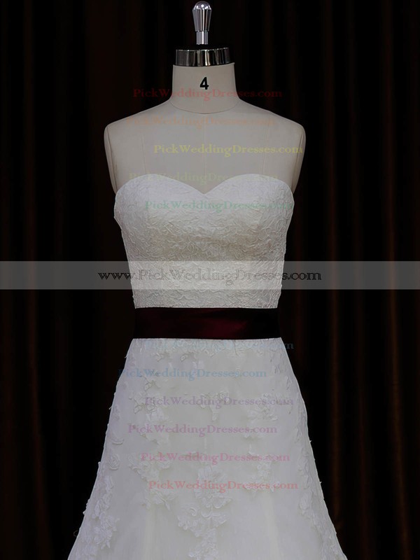 New Sweetheart Lace Tulle Sashes/Ribbons Ivory Cathedral Train Wedding Dresses #PWD00022042