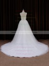 New Style Ivory Tulle Appliques Lace Chapel Train V-neck Wedding Dresses #PWD00022046