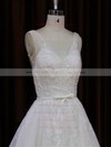 New Style Ivory Tulle Appliques Lace Chapel Train V-neck Wedding Dresses #PWD00022046