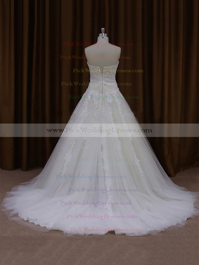 Ball Gown Tulle Appliques Lace Court Train Trendy Ivory Wedding Dresses #PWD00022047