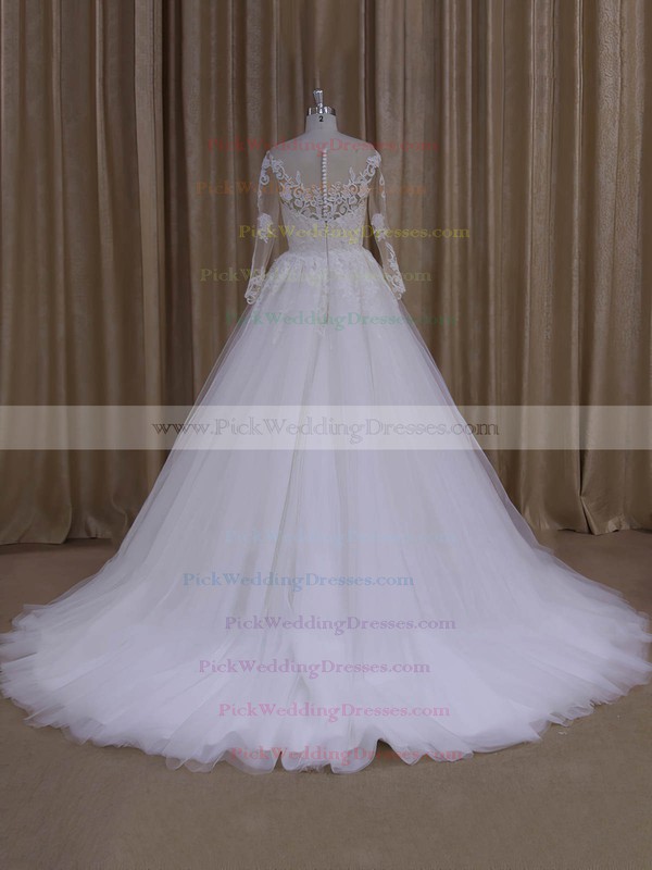 Long Sleeve Princes Ivory Tulle with Appliques Lace Gorgeous Wedding Dresses #PWD00022051