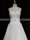 Vintage Sweetheart Tulle Appliques Lace Ivory Court Train Wedding Dresses #PWD00022059