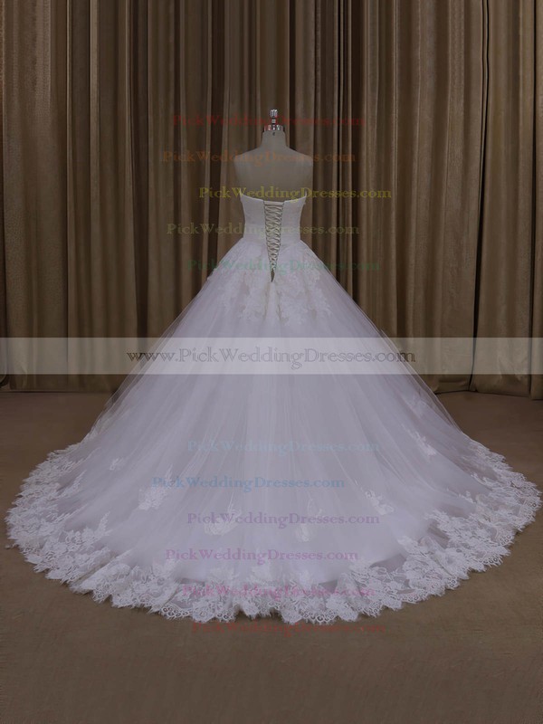 Discount Ball Gown Tulle Appliques Lace Ivory Strapless Wedding Dresses #PWD00022062