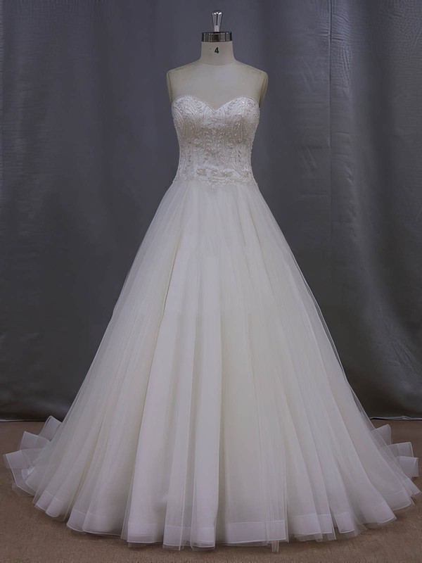 Tulle with Beading Court Train Ivory Sweetheart Beautiful Wedding Dresses #PWD00022064