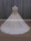 Sweetheart Tulle Crystal Detailing Court Train Fashion Champagne Wedding Dresses #PWD00022069