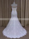 Ivory Sweep Train Tulle Appliques Lace Trumpet/Mermaid New Wedding Dresses #PWD00022072