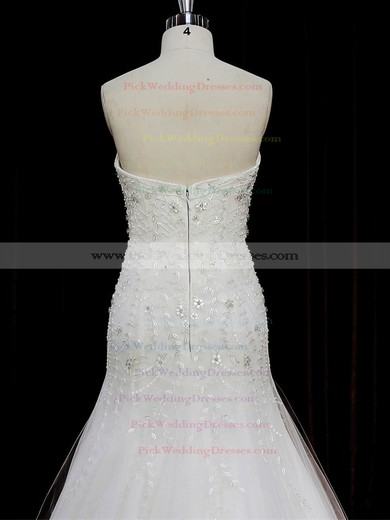 New Arrival Sweetheart Tulle Beading Ivory Trumpet/Mermaid Wedding Dresses #PWD00022073