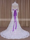 Lace with Sashes/Ribbons Ivory Trumpet/Mermaid Long Sleeve Wedding Dresses #PWD00022076