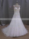 V-neck Ivory Tulle Appliques Lace Court Train Fashionable Wedding Dresses #PWD00022077