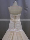 Gorgeous Strapless Champagne Lace Tulle Sashes/Ribbons Trumpet/Mermaid Wedding Dresses #PWD00022082