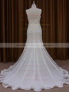 Trumpet/Mermaid V-neck Graceful Tulle Appliques Lace Ivory Wedding Dresses #PWD00022084