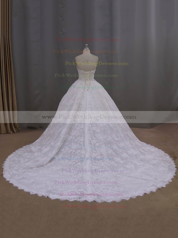Ball Gown Ivory Lace Beading New Arrival Cathedral Train Wedding Dresses #PWD00022096