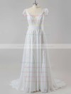 Stunning V-neck Ivory Chiffon Appliques Lace Sweep Train Wedding Dresses #PWD00022505