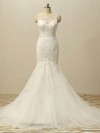 Trumpet/Mermaid White Tulle Appliques Lace Court Train Wedding Dresses #PWD00022506