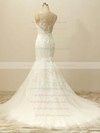 Trumpet/Mermaid White Tulle Appliques Lace Court Train Wedding Dresses #PWD00022506