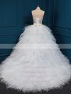Elegant Ball Gown White Tulle Crystal Detailing Chapel Train Wedding Dresses #PWD00022509