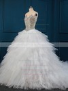 Elegant Ball Gown White Tulle Crystal Detailing Chapel Train Wedding Dresses #PWD00022509