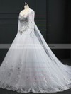 Long Sleeve Sweetheart Tulle Chapel Train Appliques Lace White Wedding Dresses #PWD00022512