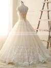 Ball Gown Tulle Beading Lace-up High Neck Wedding Dress #PWD00022514