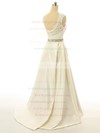 Scoop Neck Elastic Woven Satin Sashes / Ribbons Sweep Train Wedding Dress #PWD00022517