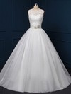 Beautiful Ball Gown Tulle Sweep Train Beading White Wedding Dress #PWD00022518