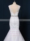 Trumpet/Mermaid White Tulle Beading Scoop Neck Cap Straps Wedding Dress #PWD00022519