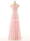 Cheap V-neck Floor-length Flower(s) Pink Chiffon Bridesmaid Dresses #PWD01012726
