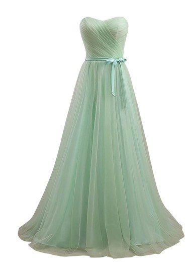 Sweetheart Sashes / Ribbons Lace-up A-line Sage Tulle Bridesmaid Dresses #PWD01012734