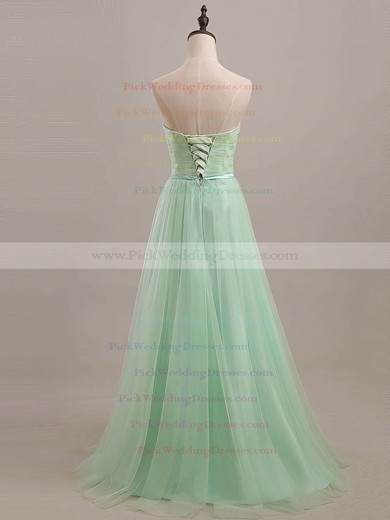 Sweetheart Sashes / Ribbons Lace-up A-line Sage Tulle Bridesmaid Dresses #PWD01012734