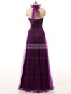 Halter Lace-up Ruffles Purple Tulle A-line Bridesmaid Dress #PWD01012737