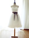 Pretty Sweetheart Sashes / Ribbons White Tulle Knee-length Bridesmaid Dress #PWD01012739