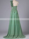 One Shoulder Flower(s) Lace-up Sweep Train Chiffon Cute Bridesmaid Dress #PWD01012740