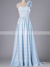 One Shoulder Flower(s) Lace-up Sweep Train Chiffon Cute Bridesmaid Dress #PWD01012740