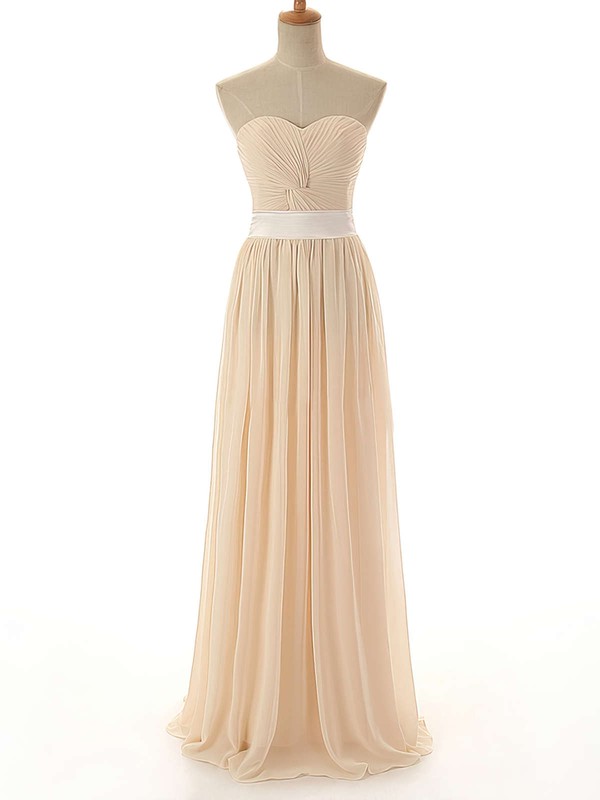 Sweetheart Lace-up Sashes / Ribbons Chiffon Floor-length Bridesmaid Dress #PWD01012742