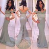 Elegant Backless Lace Satin Trumpet/Mermaid Off-the-shoulder Bridesmaid Dresses #PWD01012743
