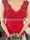 Red Silk-like Satin Appliques Lace Designer V-neck Trumpet/Mermaid Bridesmaid Dresses #PWD01012744