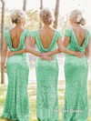 Online Backless Sheath/Column Sequined Scoop Neck Short Sleeve Bridesmaid Dresses #PWD01012746