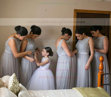 Scoop Neck Tulle with Sashes / Ribbons Floor-length Best Bridesmaid Dresses #PWD01012747