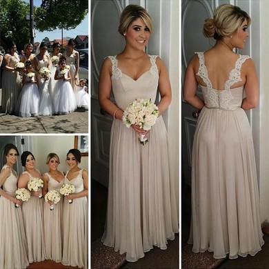 Womens Chiffon V-neck Appliques Lace Floor-length Long Bridesmaid Dresses #PWD01012755