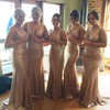 Sparkly Sweep Train V-neck Sequined Trumpet/Mermaid Bridesmaid Dresses #PWD01012758