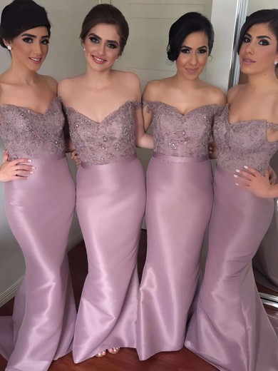 Sexy Trumpet/Mermaid Elastic Woven Satin Beading Off-the-shoulder Bridesmaid Dresses #PWD01012760