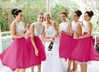 New Scalloped Neck Tulle with Lace Knee-length Bridesmaid Dresses #PWD01012767