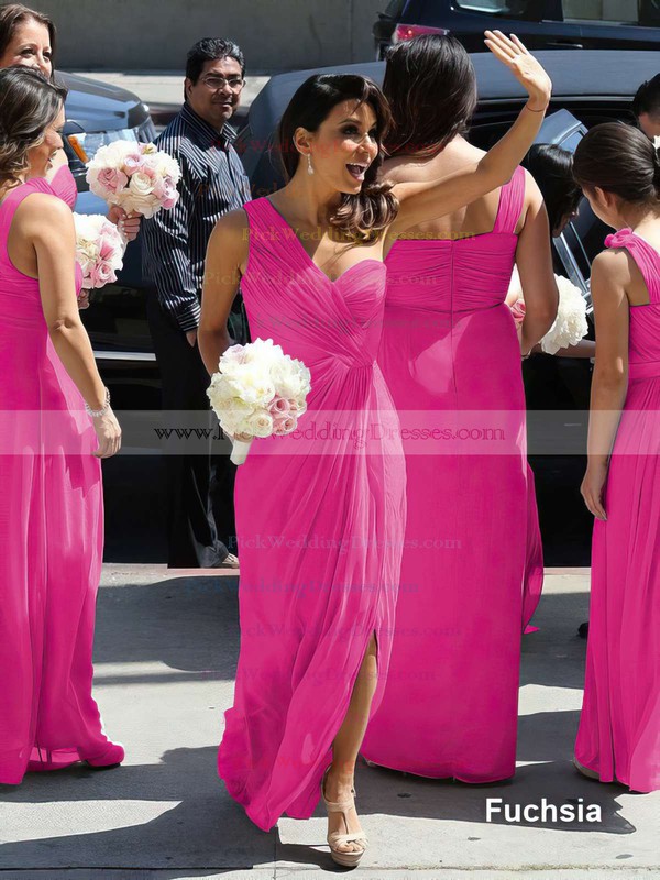 Split Front Ankle-length Chiffon Perfect One Shoulder Bridesmaid Dress #PWD01012769