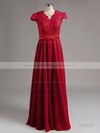V-neck Chiffon with Lace Floor-length Cap Straps Amazing Bridesmaid Dress #PWD01012774