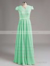 V-neck Chiffon with Lace Floor-length Cap Straps Amazing Bridesmaid Dress #PWD01012774