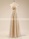 Elegant Sage Chiffon Sweep Train Ruffles One Shoulder Bridesmaid Dresses #PWD01012793