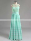 Scoop Neck Sage Lace Chiffon with Pleats Online Long Bridesmaid Dresses #PWD01012795